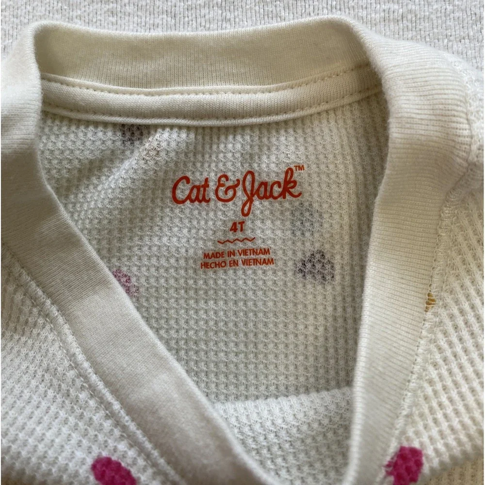 Cat & Jack Toddler Girl‎ Peplum Top 4T Cream Heart Print Waffle Knit Tee Relaxed